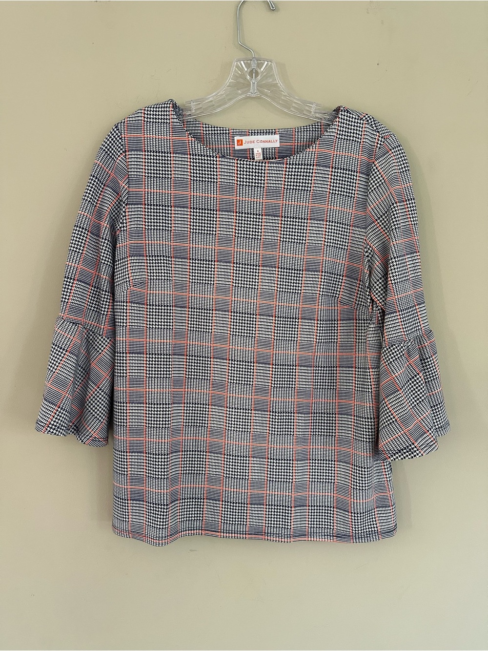 Jude Connally Houndstooth Bell-Sleeve Top